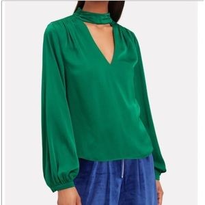 INTERMIX Green Long-Sleeved Silk Blouse.